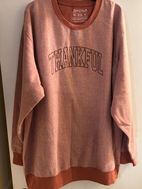 Love In Faith Womens NWOT Rust Color “Thankful" Reverse Made Sweatshirt, Size 3X
